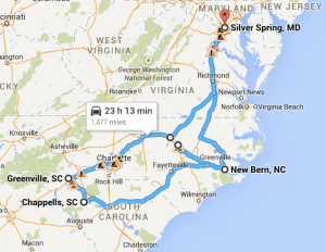 That's six stops and nearly 1500 miles in ten days time!